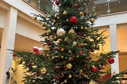 Festlich geschmückter Christbaum bei OptimaMed in Bad St. Leonhard